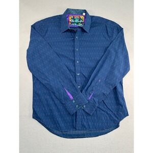 Robert Graham Button Down Shirt Mens XL Blue Dotted Classic Fit Long Sleeve
